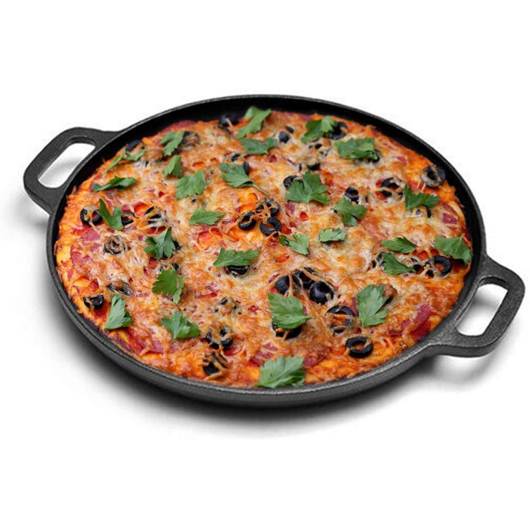 zhulinjubao 12 Inch Cast Iron Pizza Pan With Handles, Round Griddle